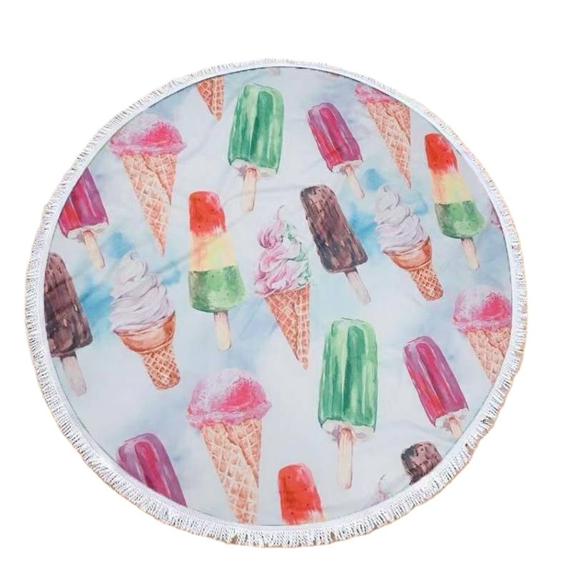 Microfiber round beach towel with tassel