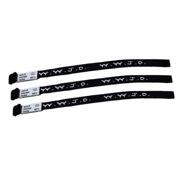 Brazaletes de jacquard tejido NFC WWJD con logo de etiqueta tejida