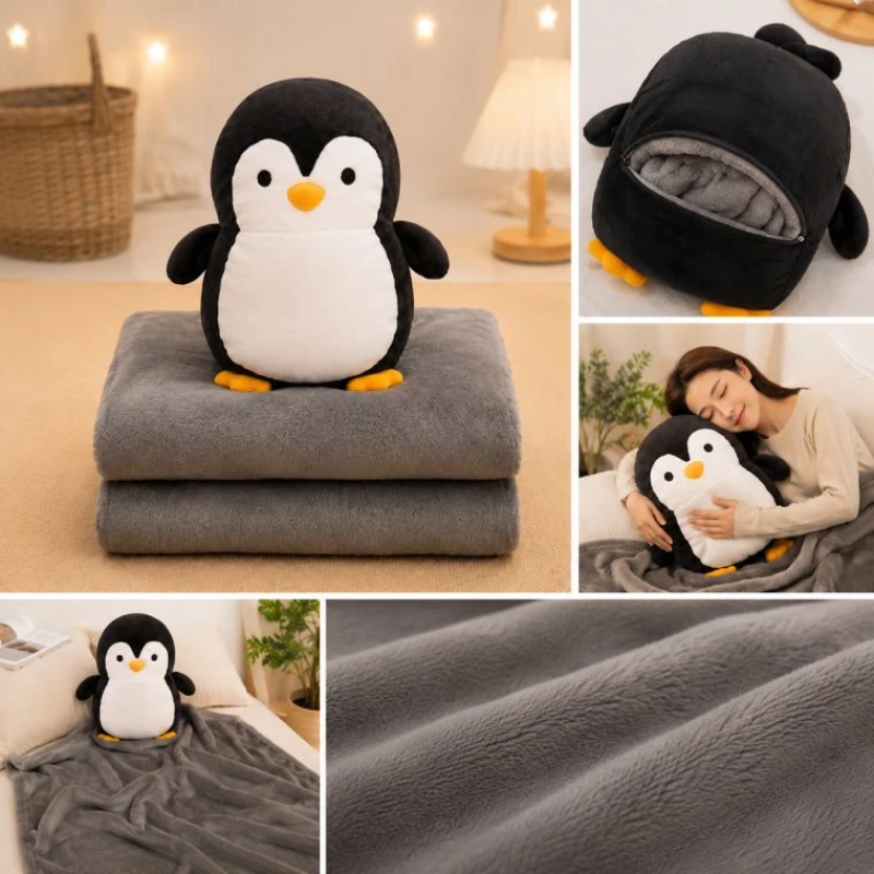 Penguin cozy air-conditioning blanket 2 in 1 flannel pillow_copy0001