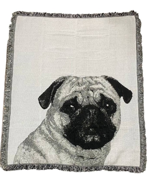 Dog custom design tassel woven blanket with jacquard low MOQ