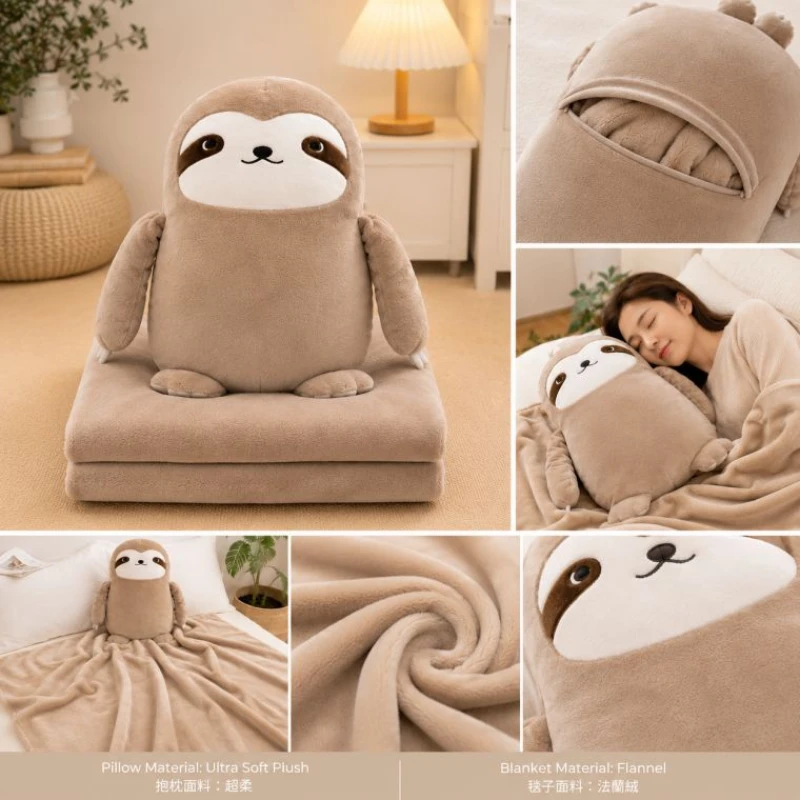 Cute animal flannel 2 in 1 blanket with  pillow for cute gift_copy0001