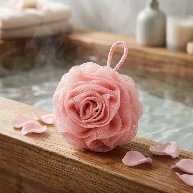 Rose colorful bath ball shower pouf body wash pouf