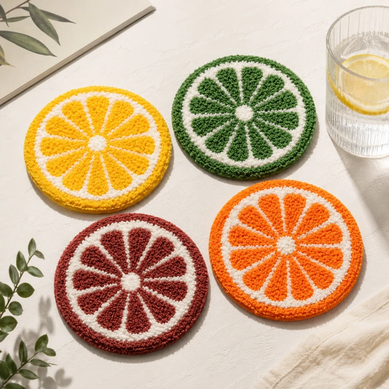 Colorful fruit chenille embroidery cute coaster for mug water bottle